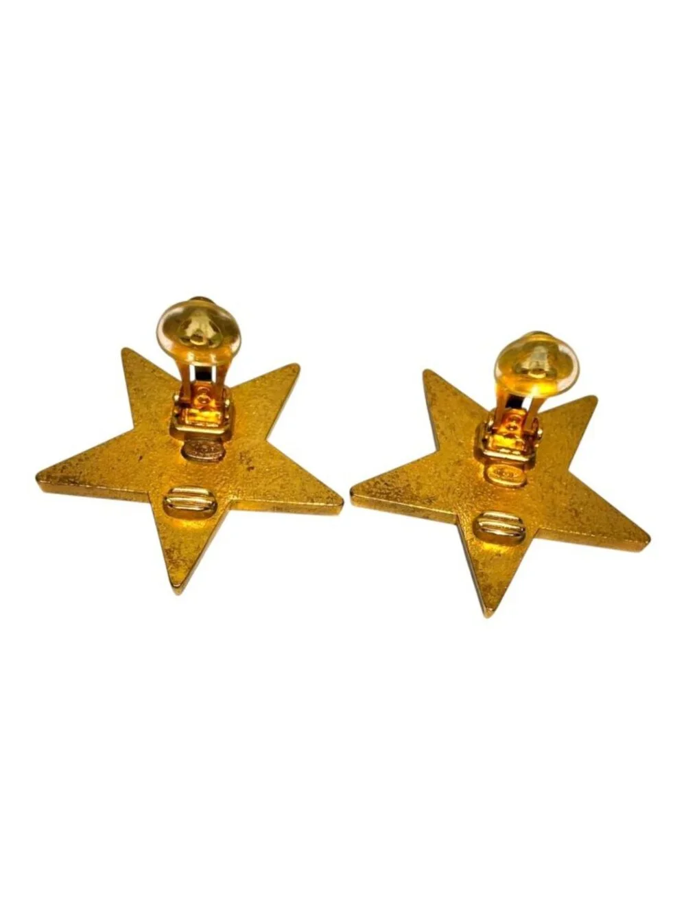 Chanel 01P CC Logo Star Black Gold Vintage Earrings Metal